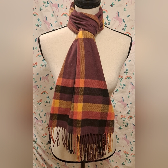 EUC Burberry Purple Pink & Orange Cashmere Nova Preppy Plaid Scarf Wrap - Picture 1 of 7